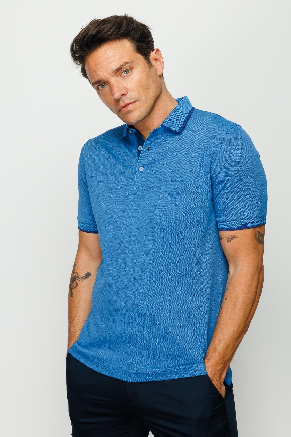 801Erkek Polo Yaka Jakarlı T-shirt Saks