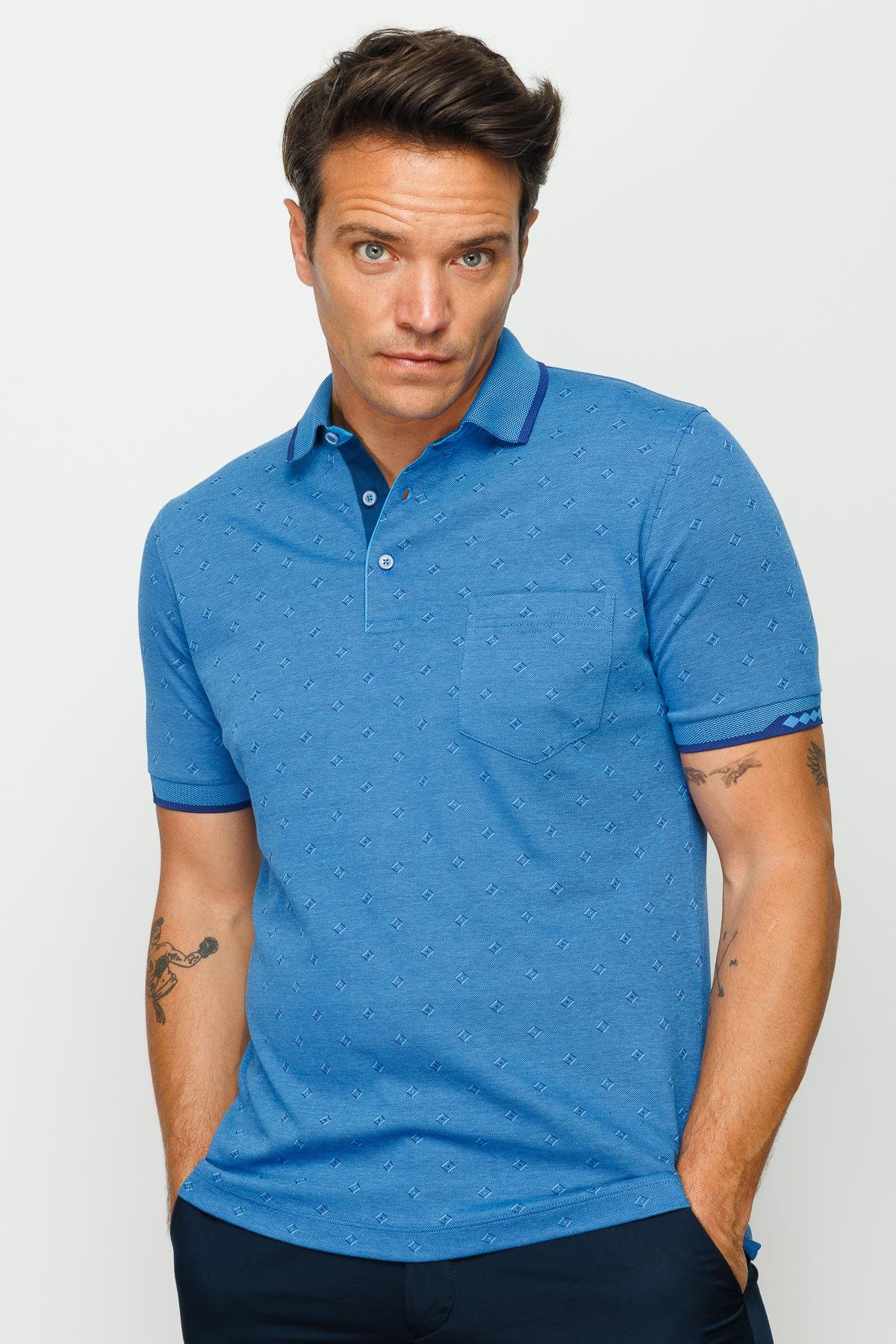 801Erkek Polo Yaka Jakarlı T-shirt Saks