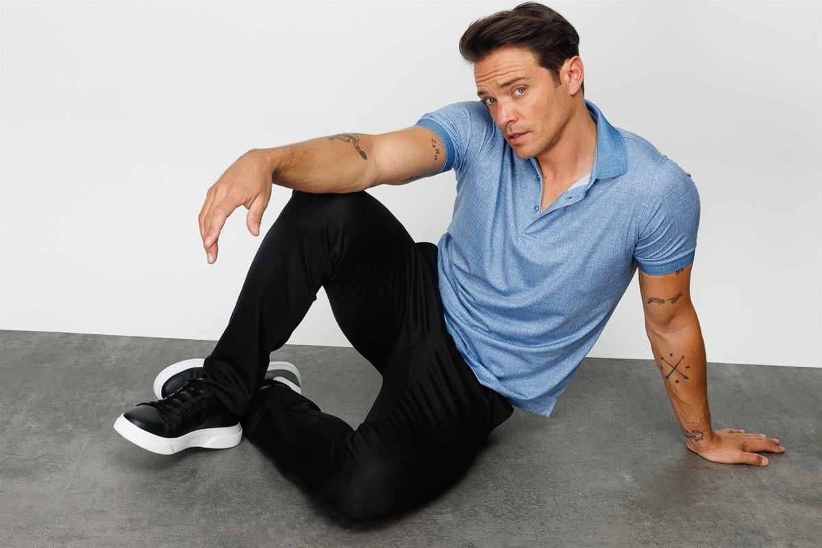 401Erkek Polo Yaka Keten Baskılı T-shirt Lacivert