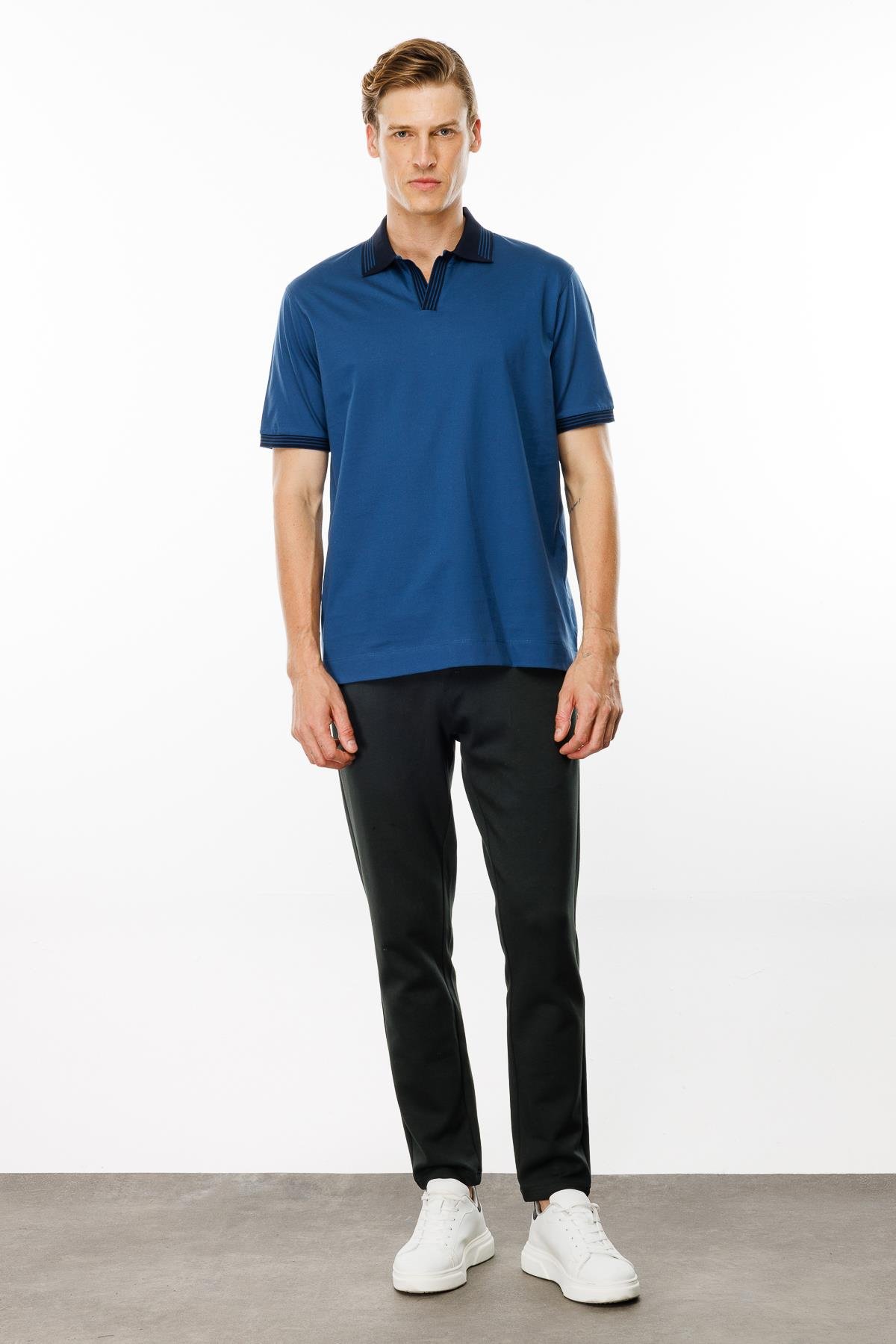 MTA 05Erkek Polo Yaka Kolu ve Yakası Çizgili T-shirt Parlement