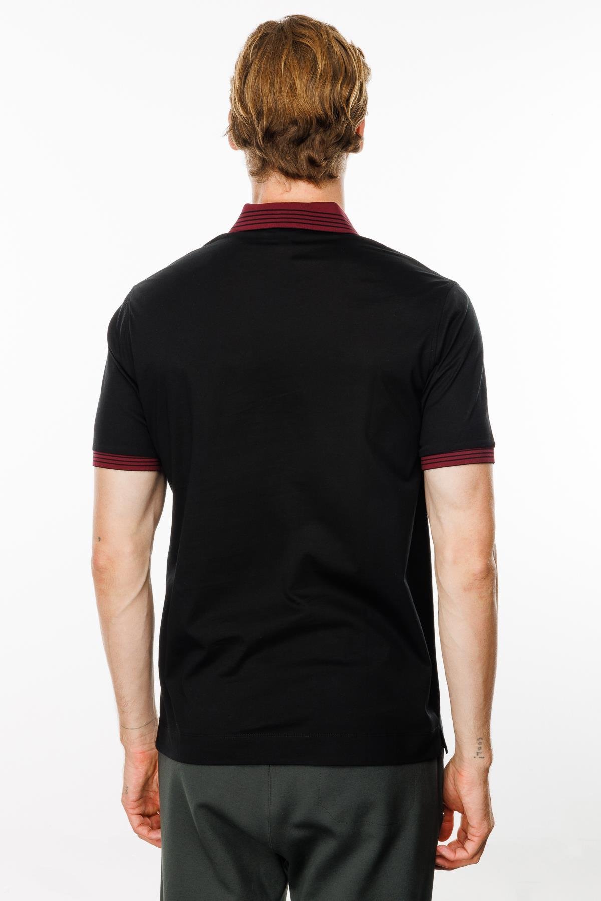 MTA 05Erkek Polo Yaka Kolu ve Yakası Çizgili T-shirt Siyah
