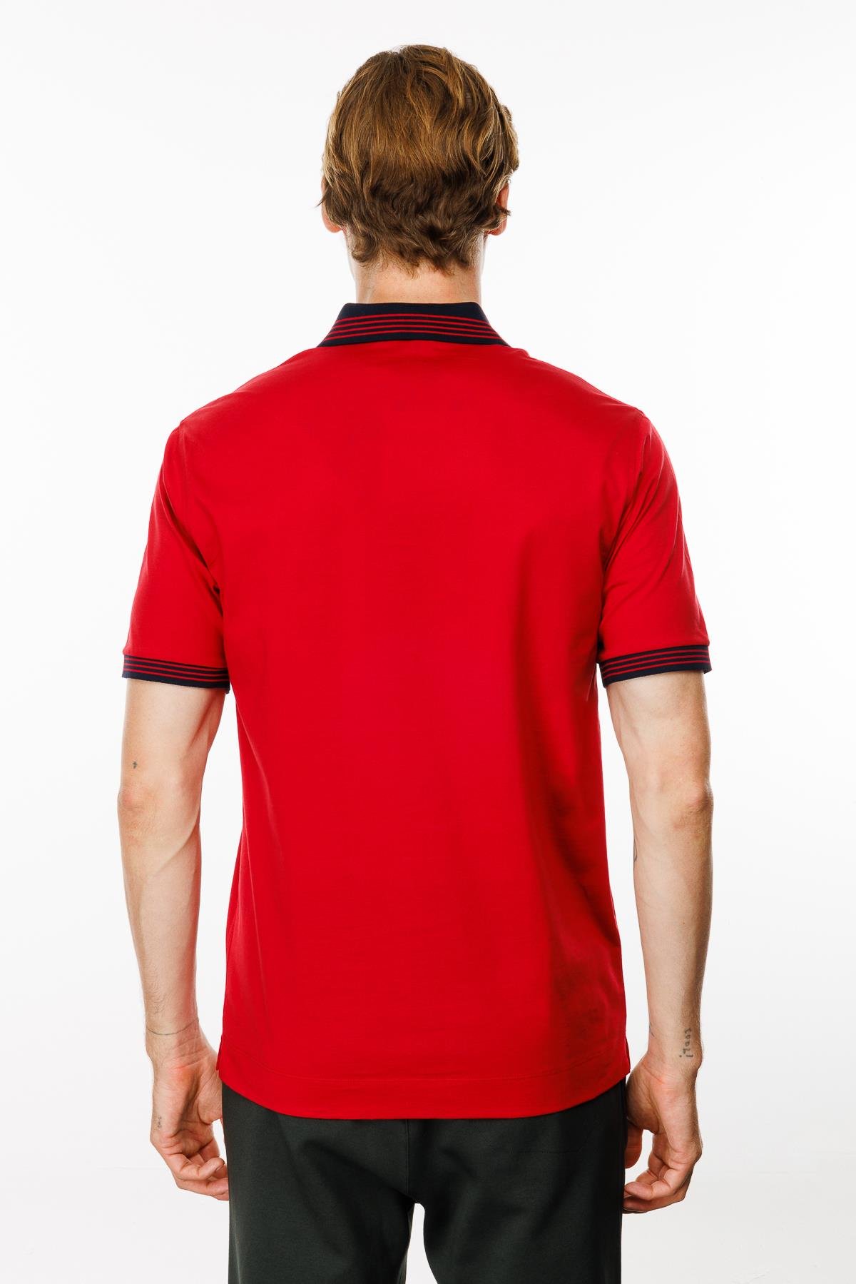 MTA 05Erkek Polo Yaka Kolu ve Yakası Çizgili T-shirt Kırmızı