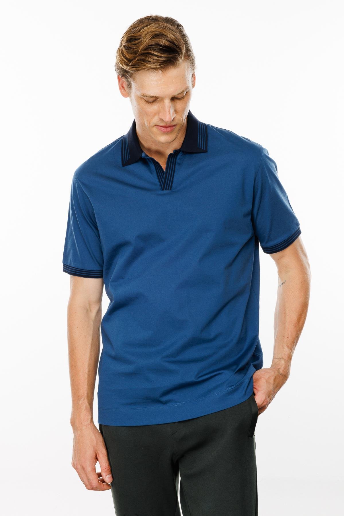 MTA 05Erkek Polo Yaka Kolu ve Yakası Çizgili T-shirt Parlement