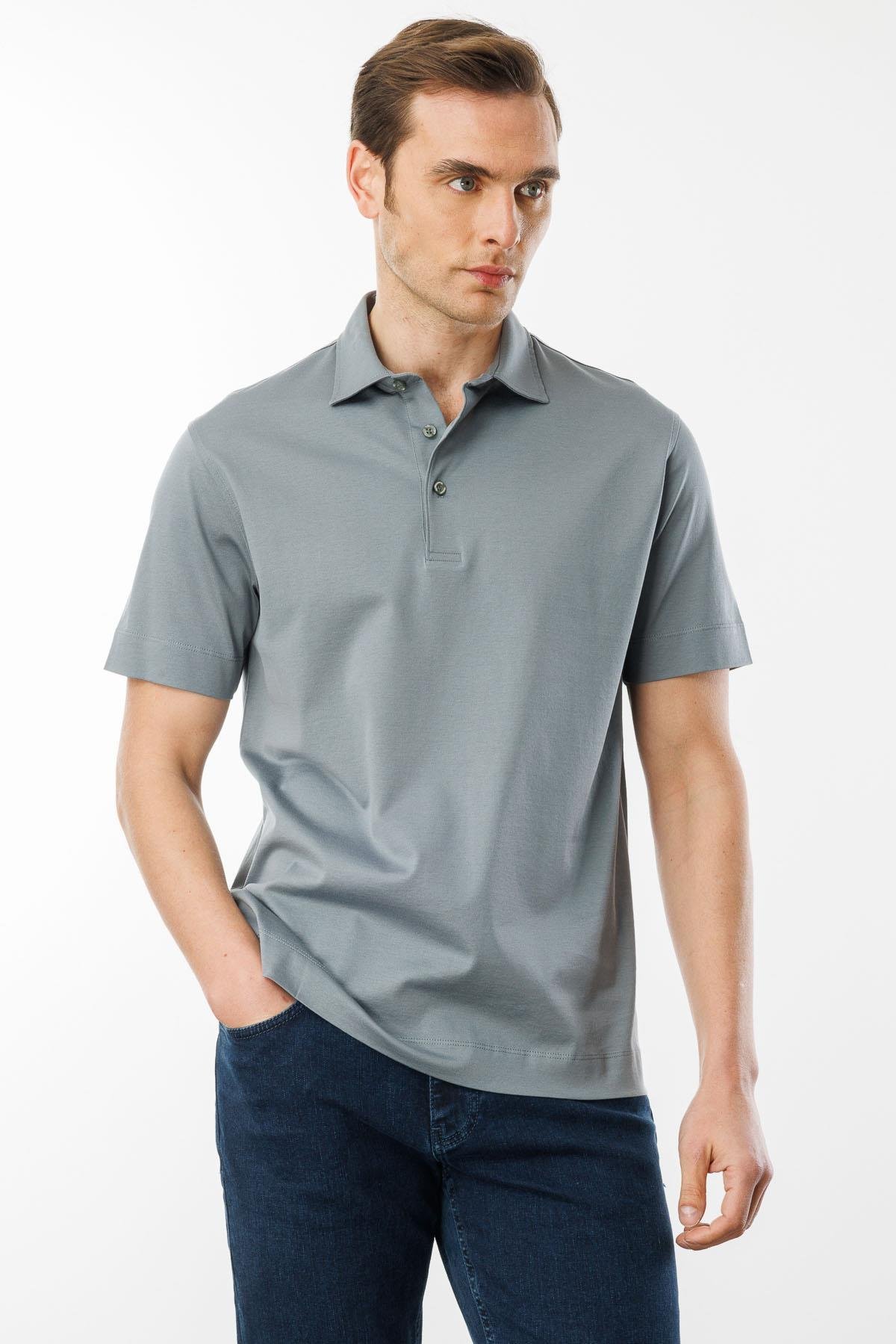 25746Erkek Polo Yaka Merserize T-shirt A.Gri