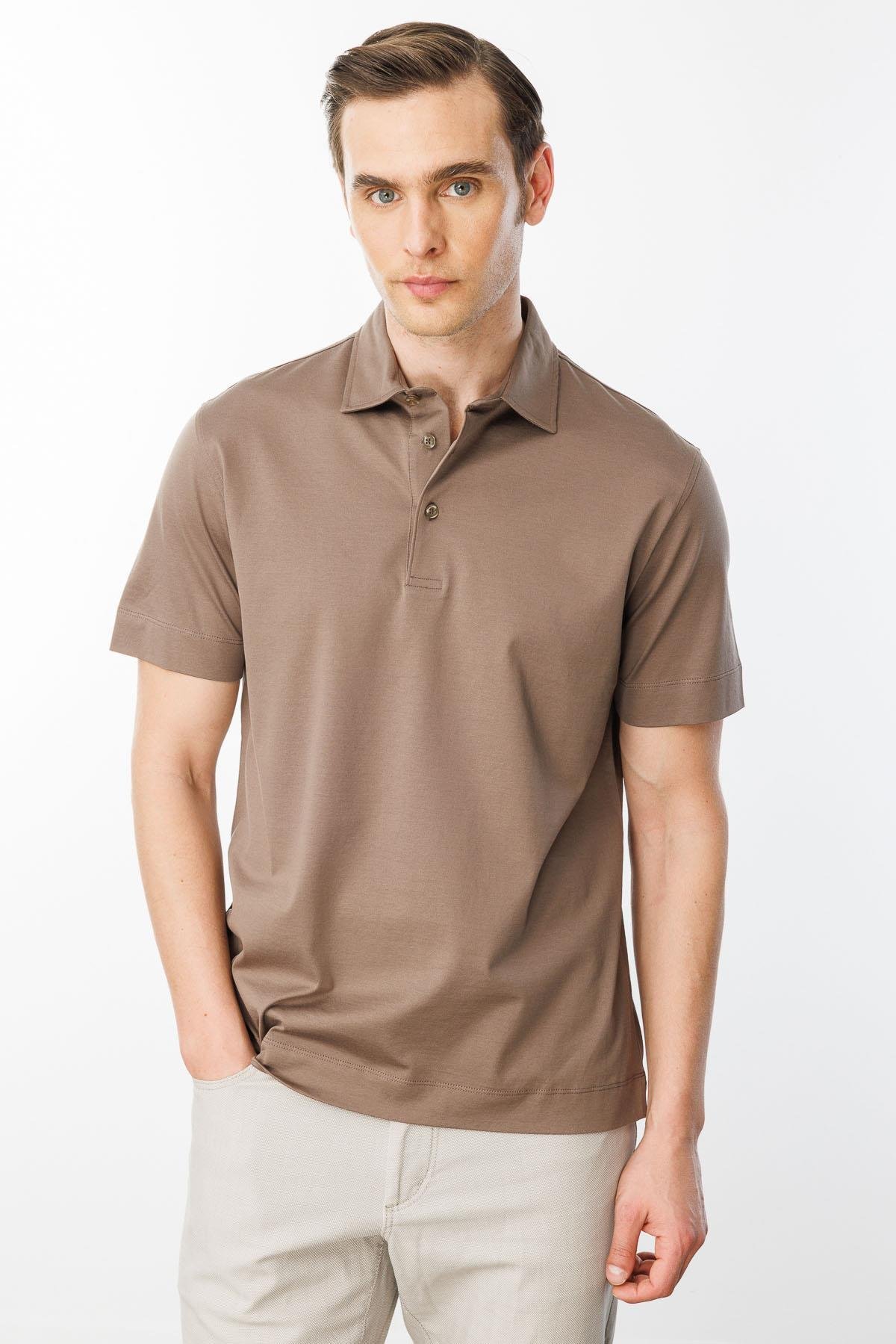 25746Erkek Polo Yaka Merserize T-shirt A.Kahve