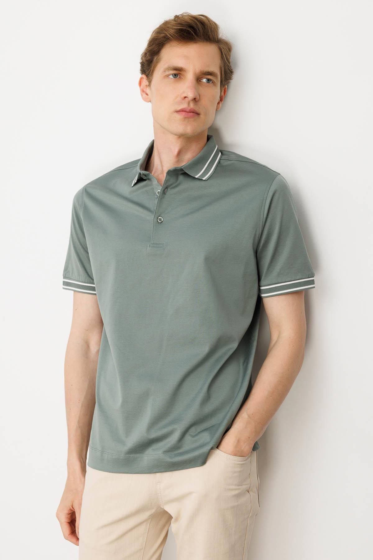 25743Erkek Polo Yaka Merserize T-shirt A.Yeşil