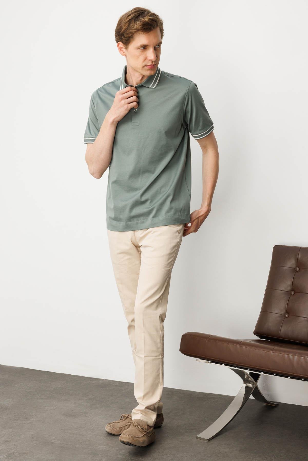 25743Erkek Polo Yaka Merserize T-shirt A.Yeşil