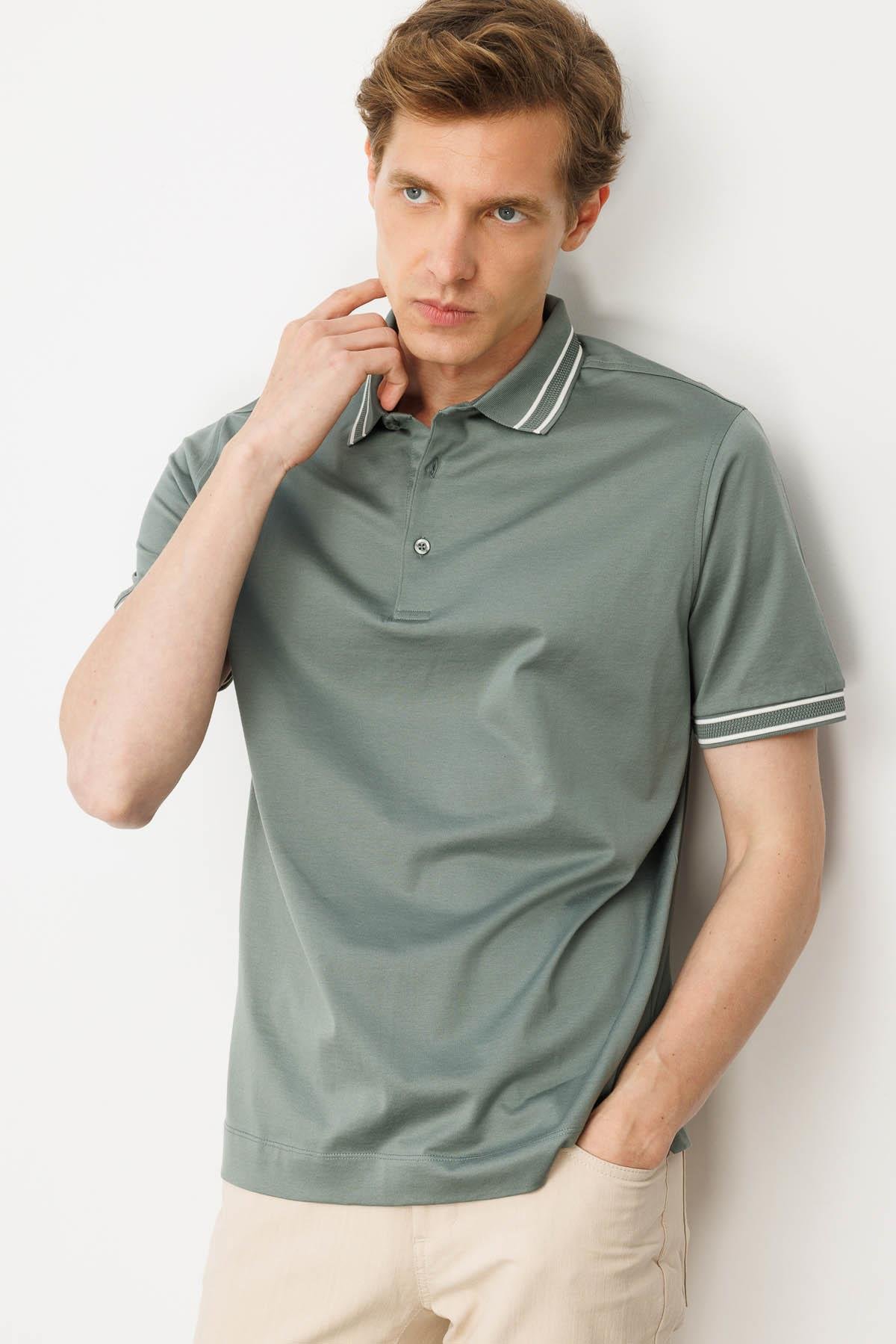 25743Erkek Polo Yaka Merserize T-shirt A.Yeşil