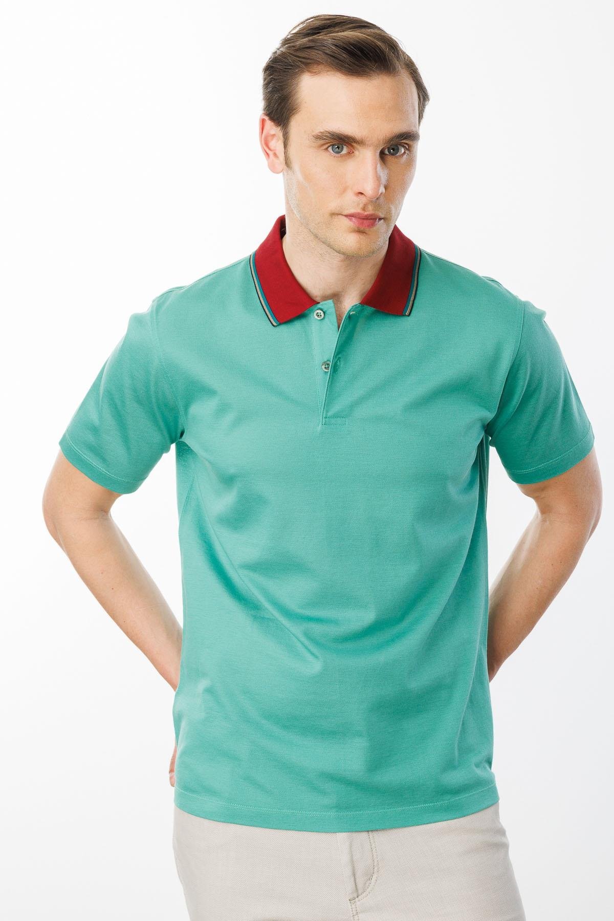 25738Erkek Polo Yaka Merserize T-shirt B.Yeşili