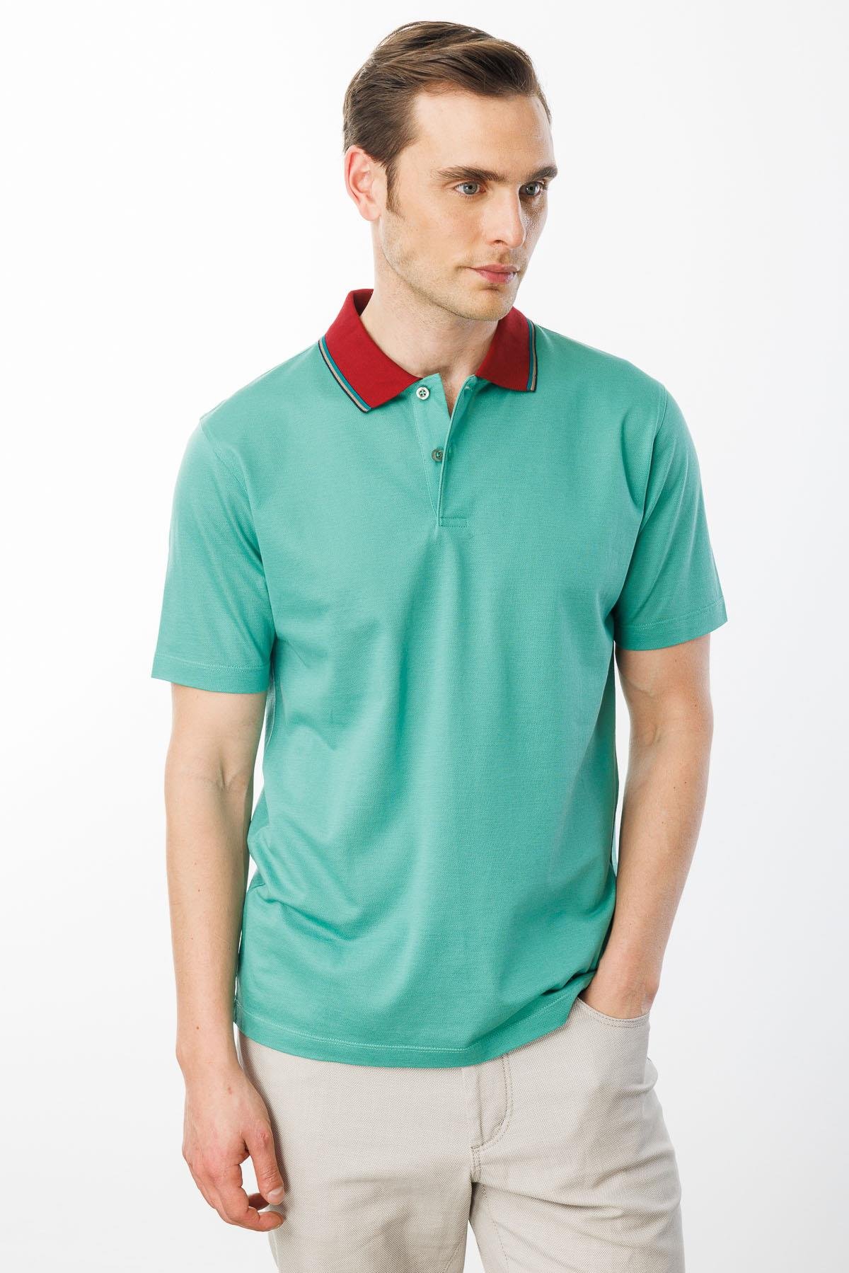 25738Erkek Polo Yaka Merserize T-shirt B.Yeşili