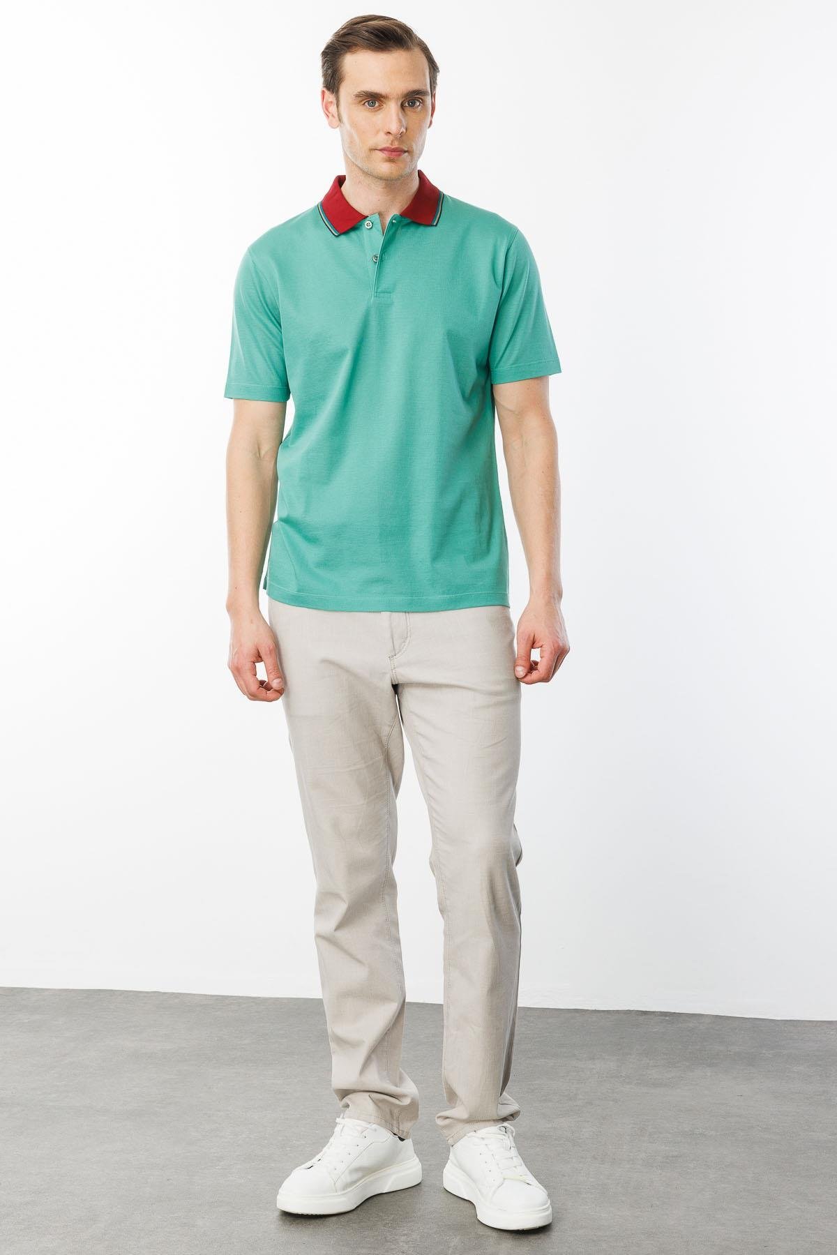 25738Erkek Polo Yaka Merserize T-shirt B.Yeşili