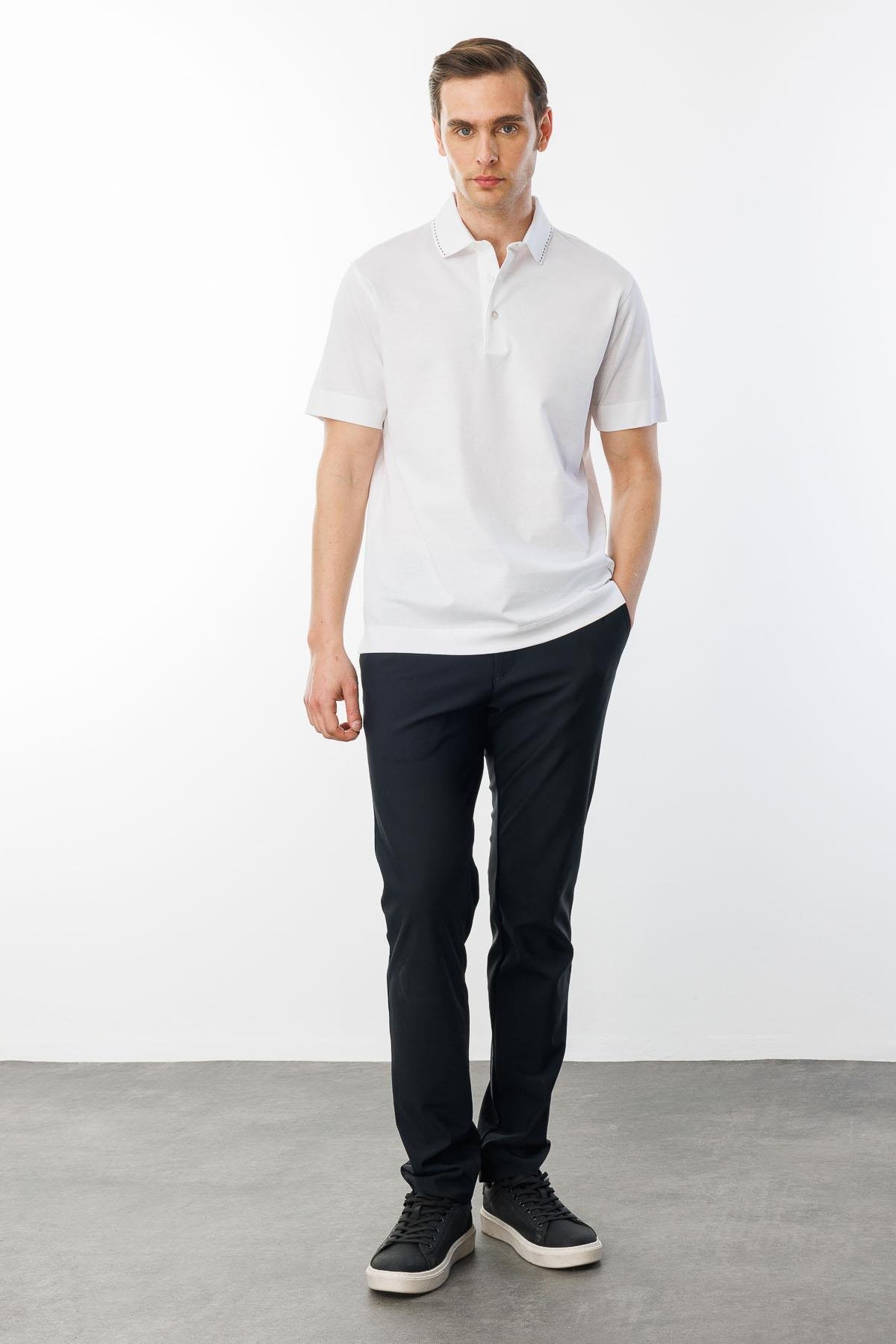 25747Erkek Polo Yaka Merserize T-shirt Beyaz