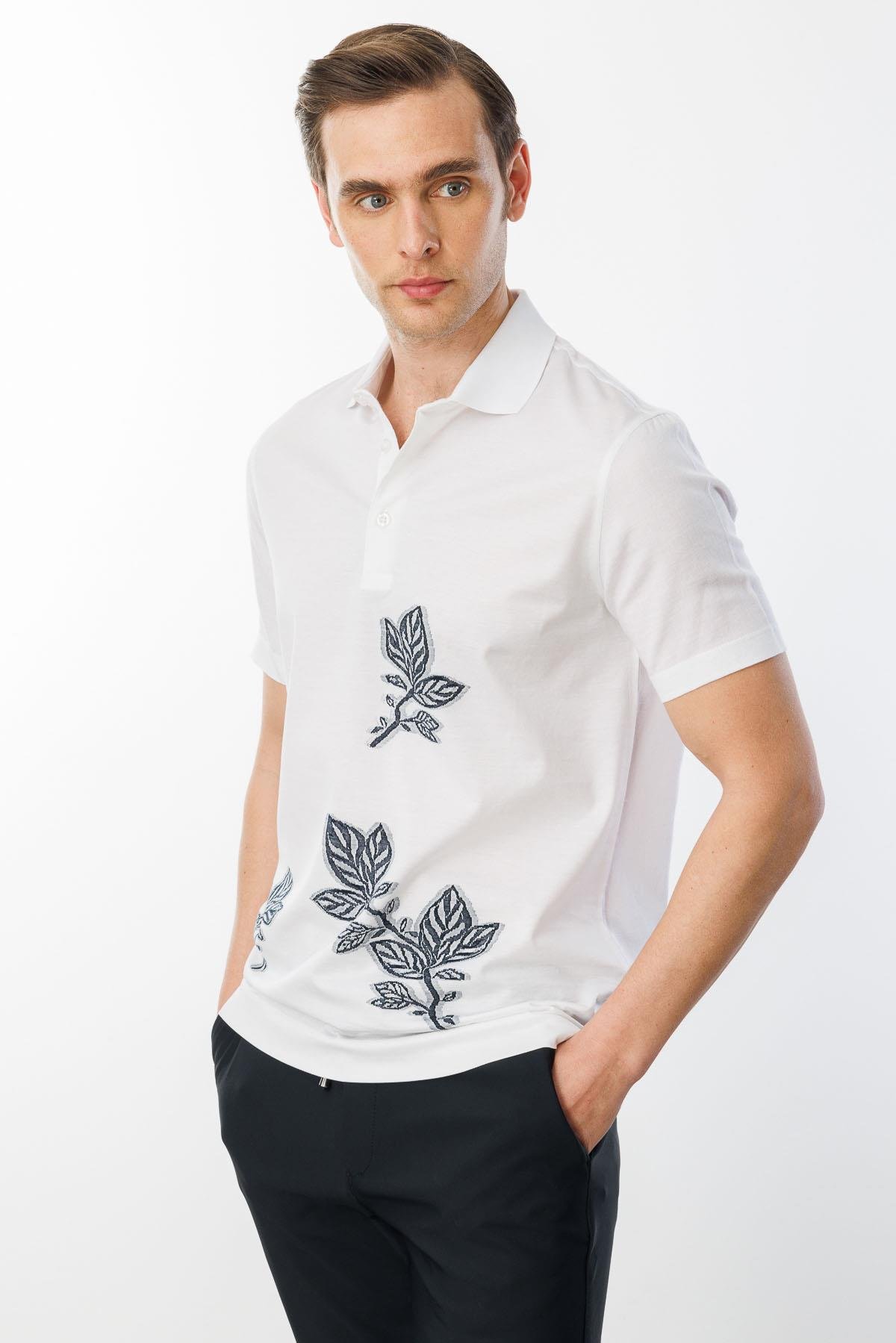 25736Erkek Polo Yaka Merserize T-shirt Beyaz