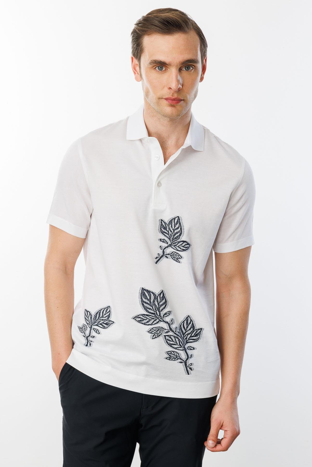 25736Erkek Polo Yaka Merserize T-shirt Beyaz