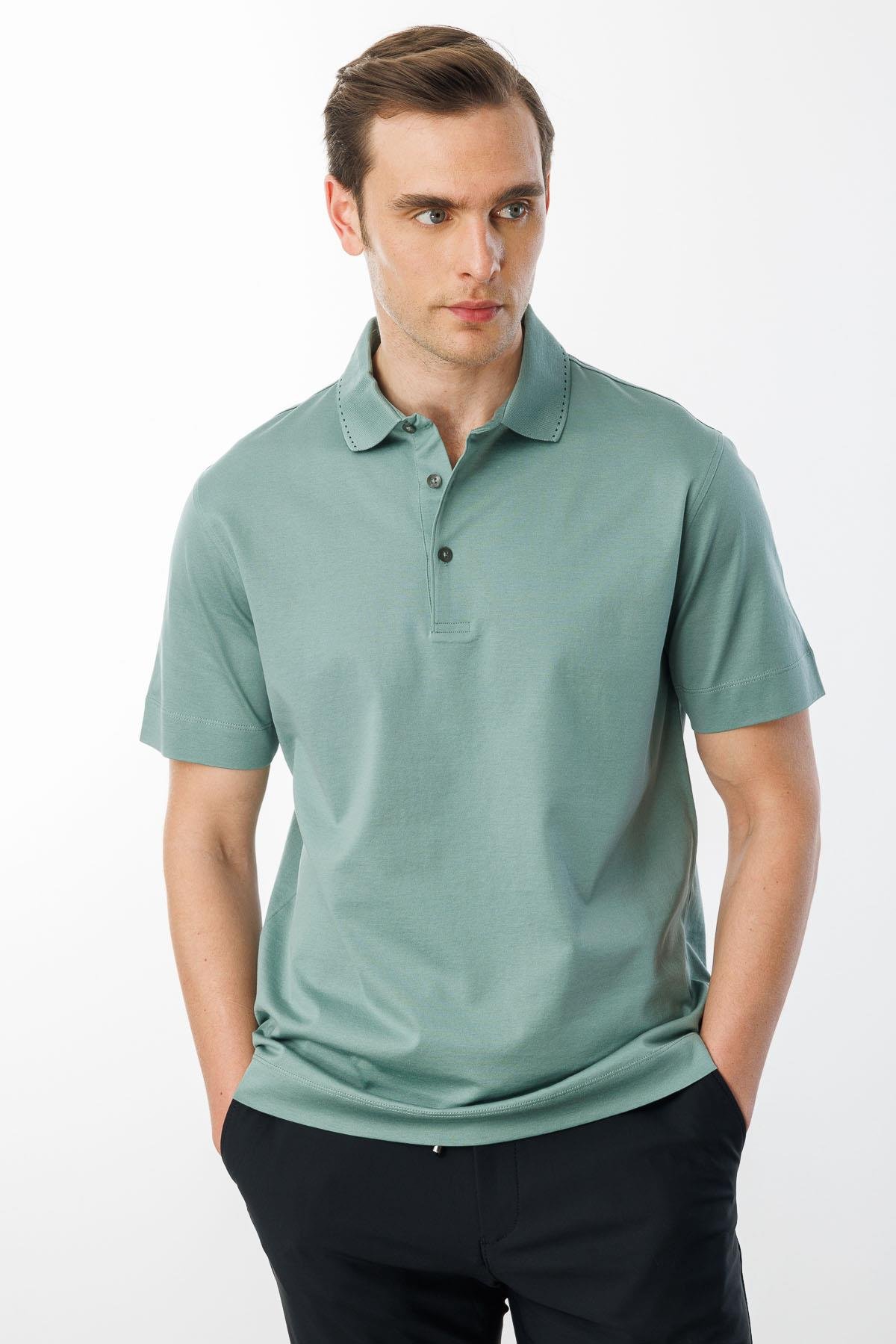 25747Erkek Polo Yaka Merserize T-shirt Ç.Yeşil