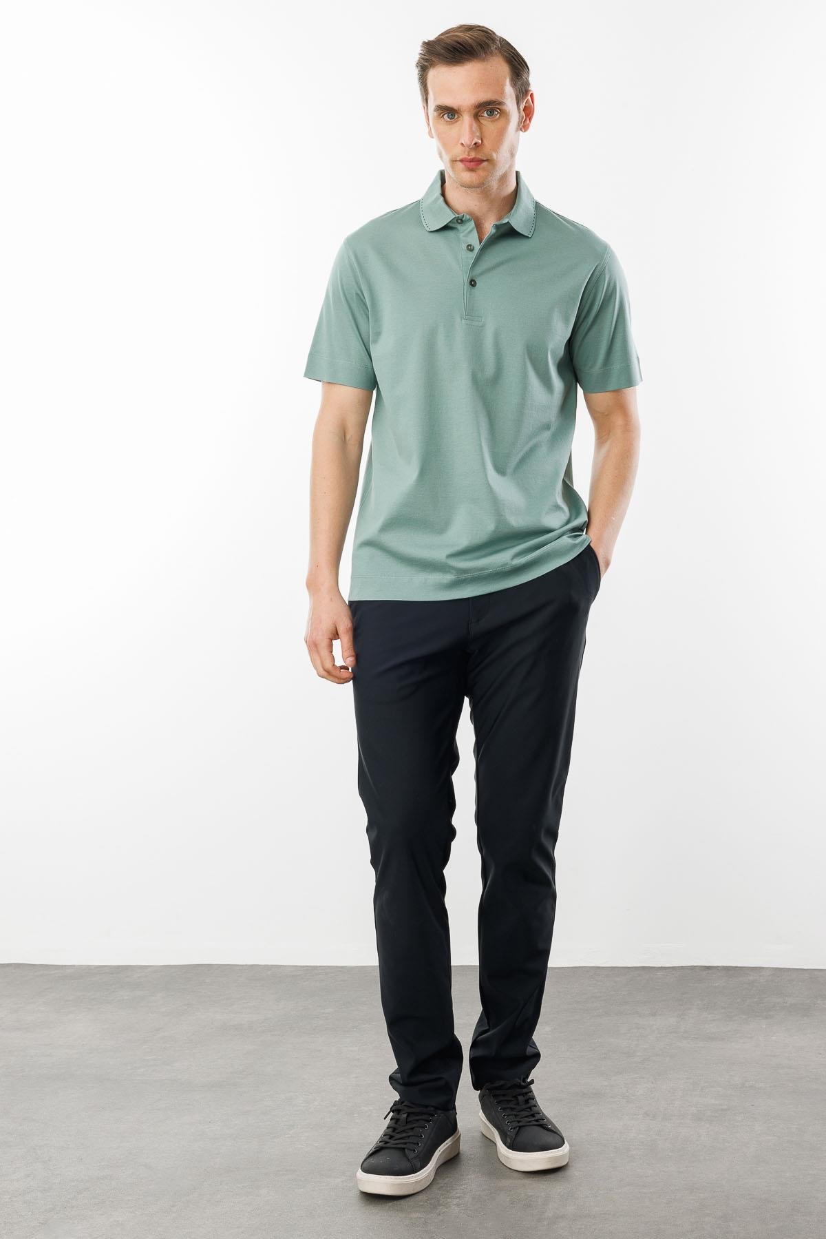 25747Erkek Polo Yaka Merserize T-shirt Ç.Yeşil