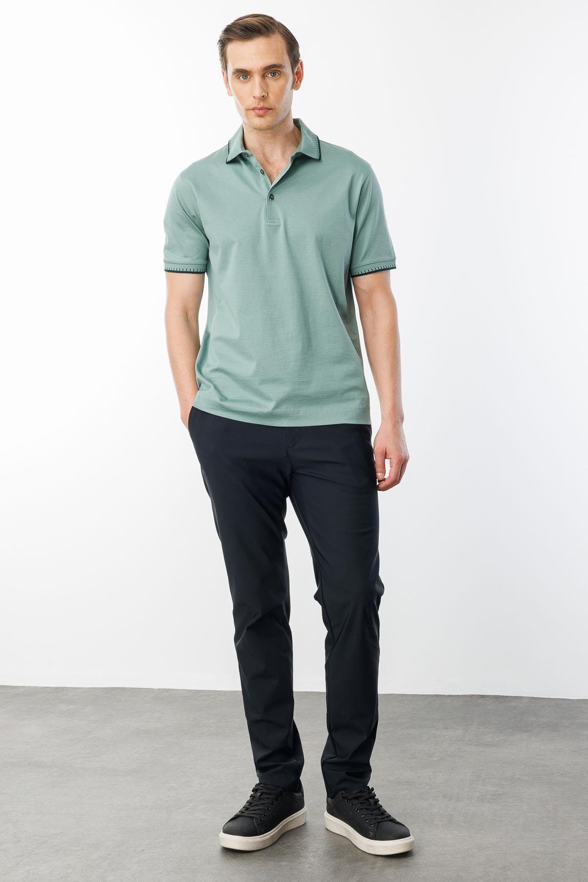 25744Erkek Polo Yaka Merserize T-shirt Ç.Yeşil