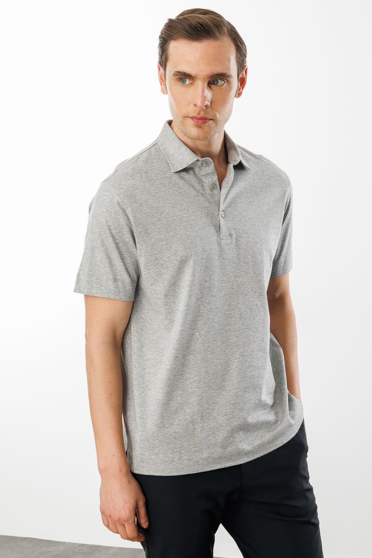 25746Erkek Polo Yaka Merserize T-shirt Füme