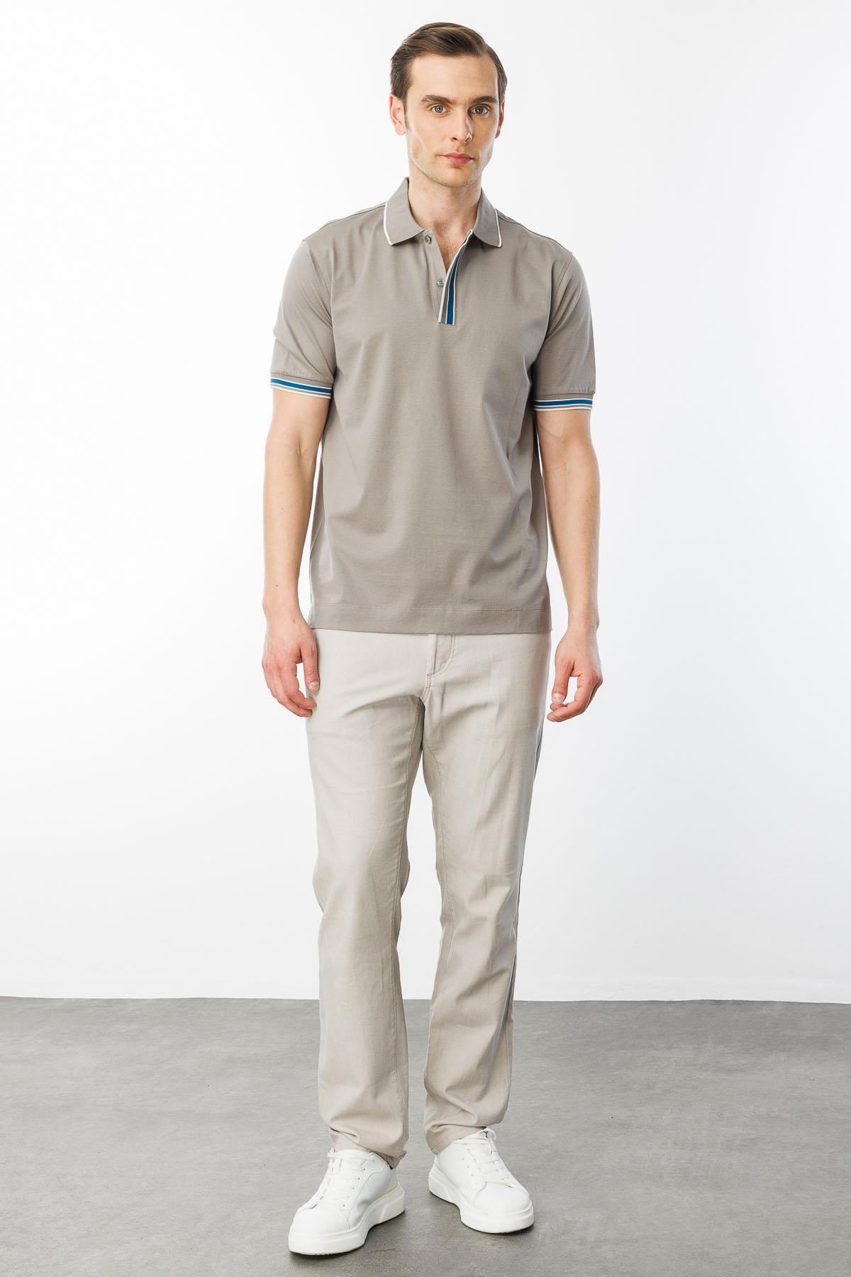 25745Erkek Polo Yaka Merserize T-shirt Gri