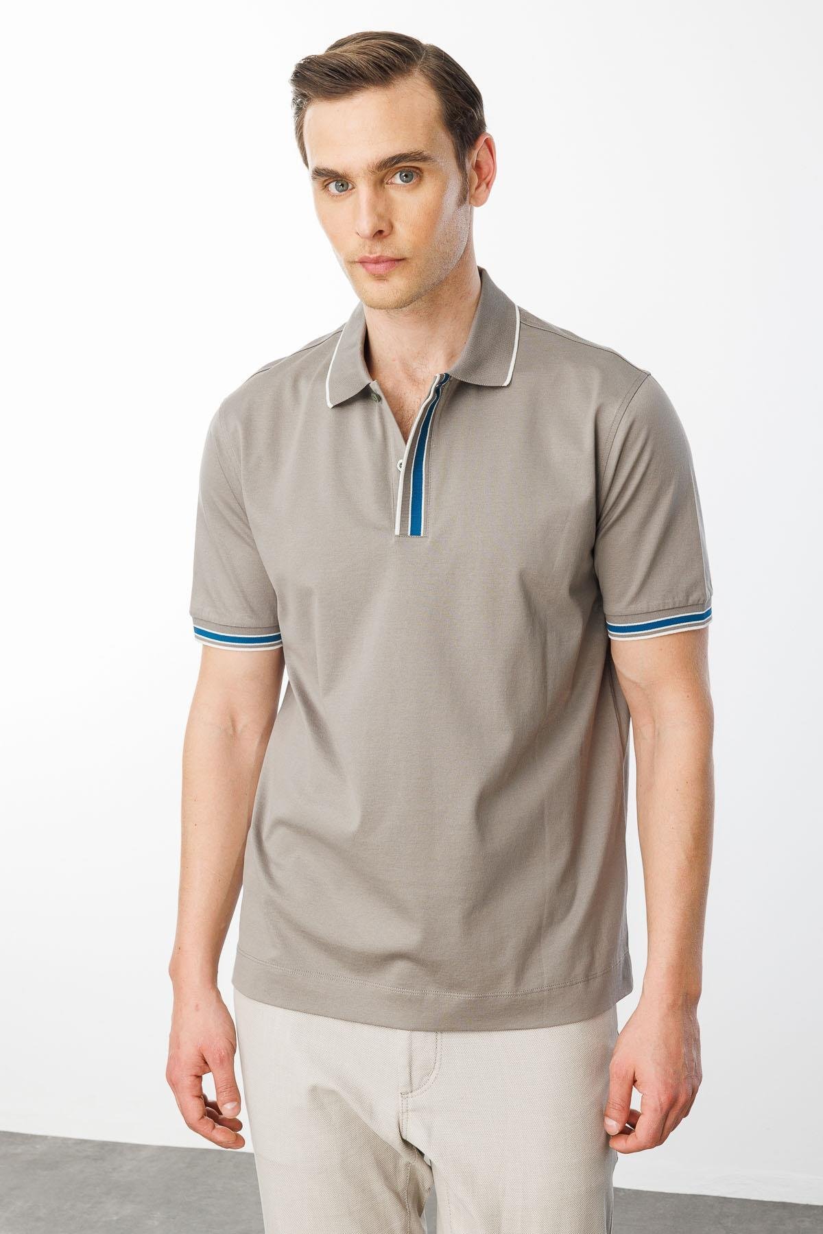 25745Erkek Polo Yaka Merserize T-shirt Gri