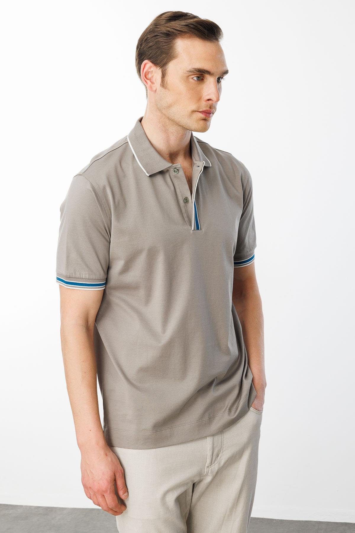 25745Erkek Polo Yaka Merserize T-shirt Gri