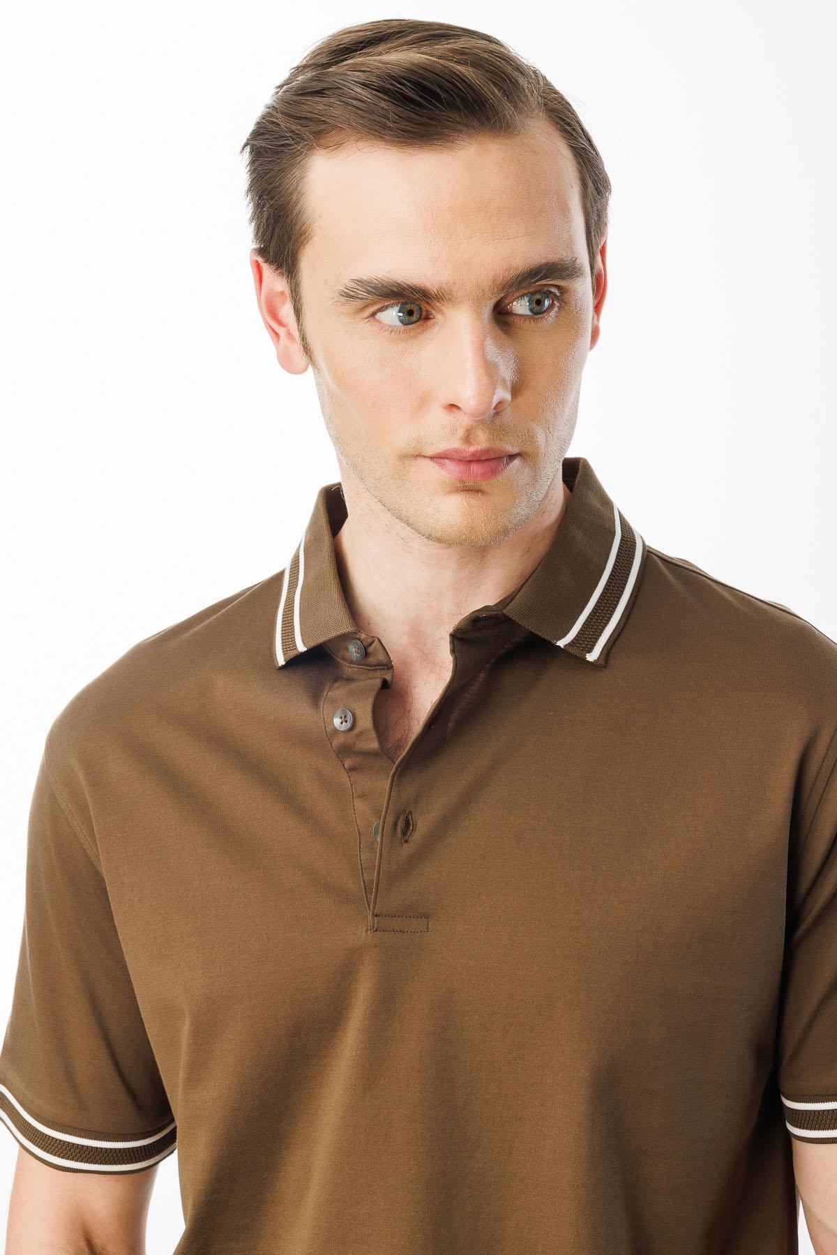 25743Erkek Polo Yaka Merserize T-shirt Kahve