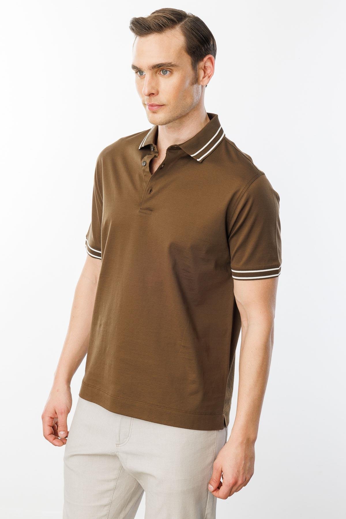 25743Erkek Polo Yaka Merserize T-shirt Kahve