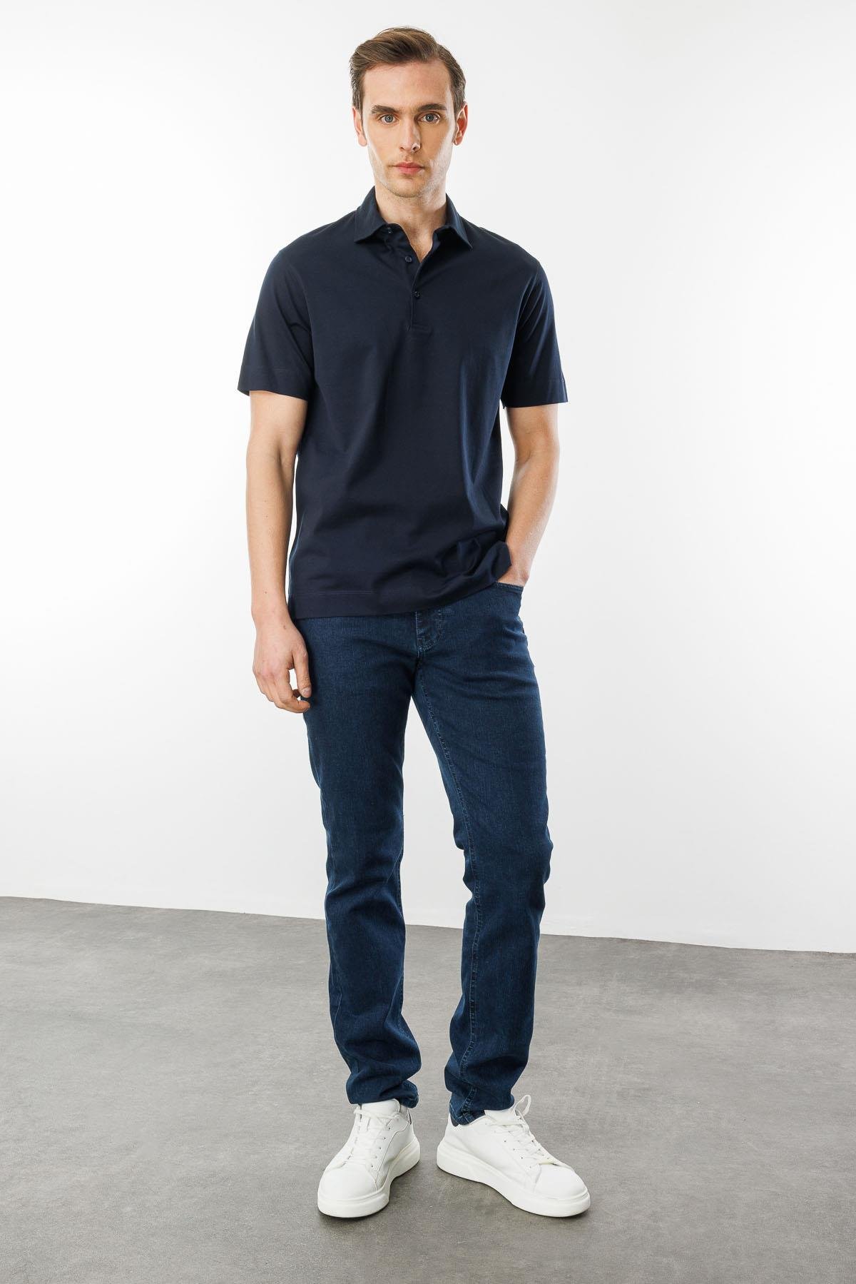 25746Erkek Polo Yaka Merserize T-shirt K.Lacivert