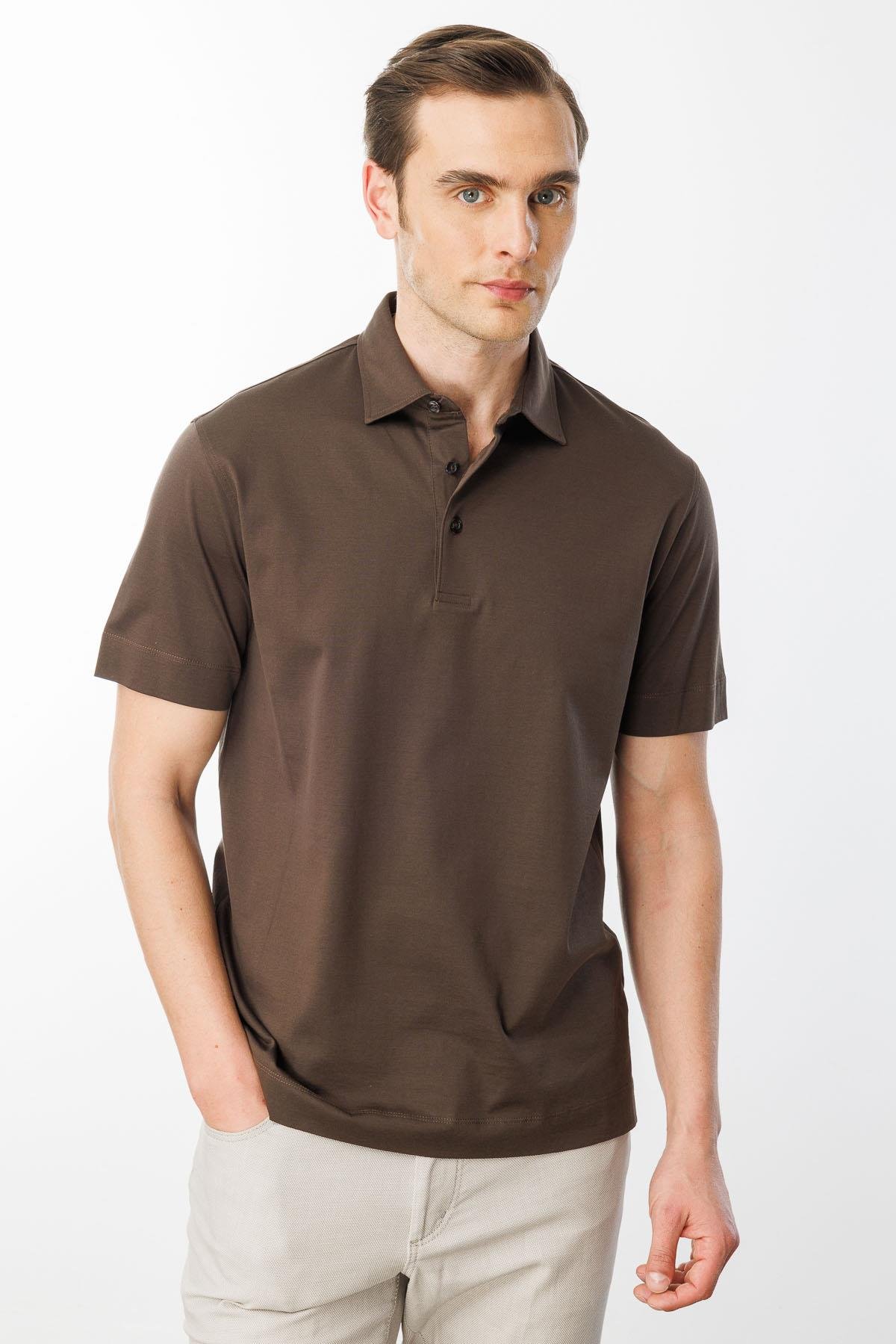 25746Erkek Polo Yaka Merserize T-shirt K.Kahve