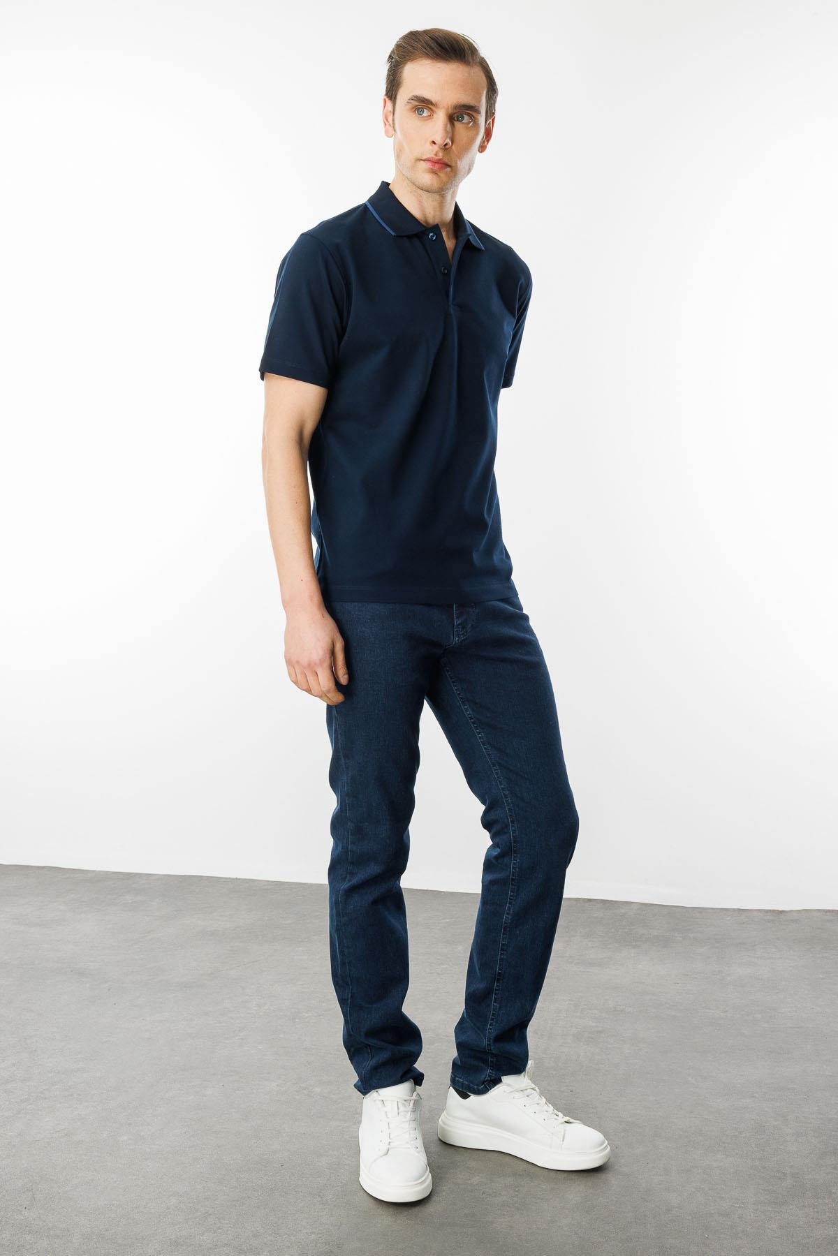 25739Erkek Polo Yaka Merserize T-shirt K.Lacivert