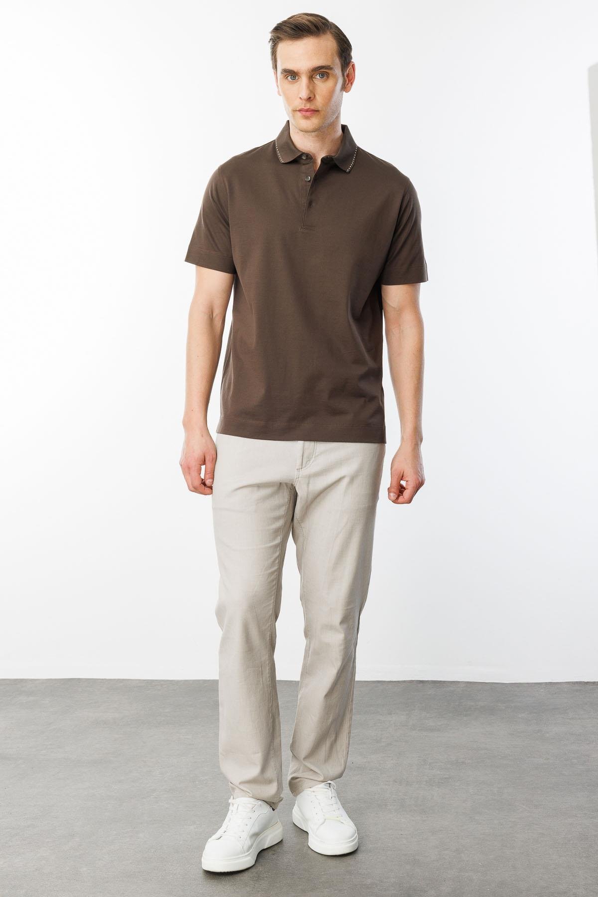 25747Erkek Polo Yaka Merserize T-shirt K.Kahve