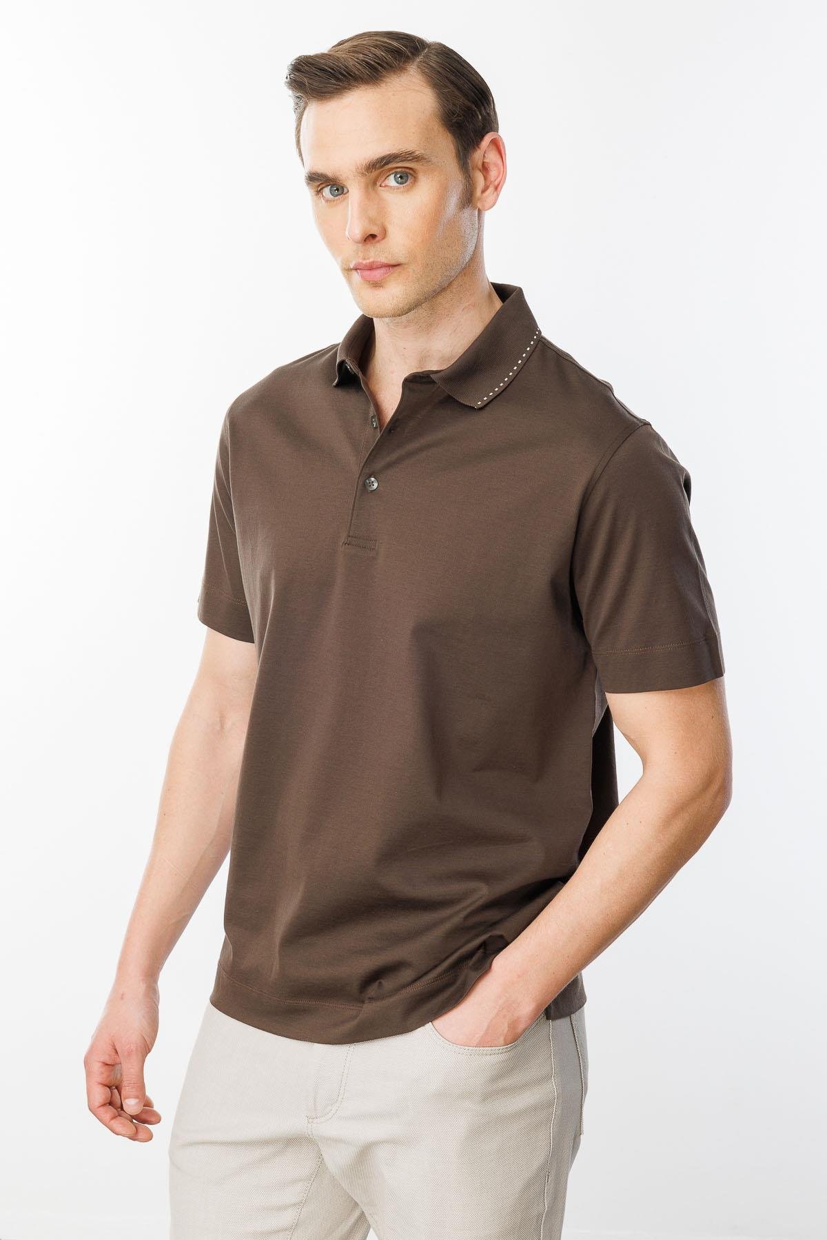 25747Erkek Polo Yaka Merserize T-shirt K.Kahve