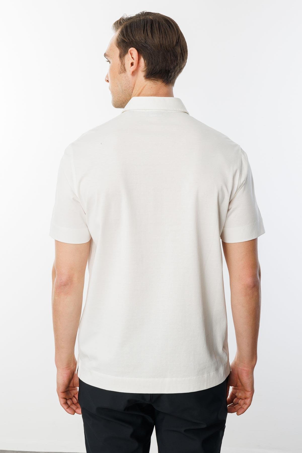 25746Erkek Polo Yaka Merserize T-shirt K.Beyaz