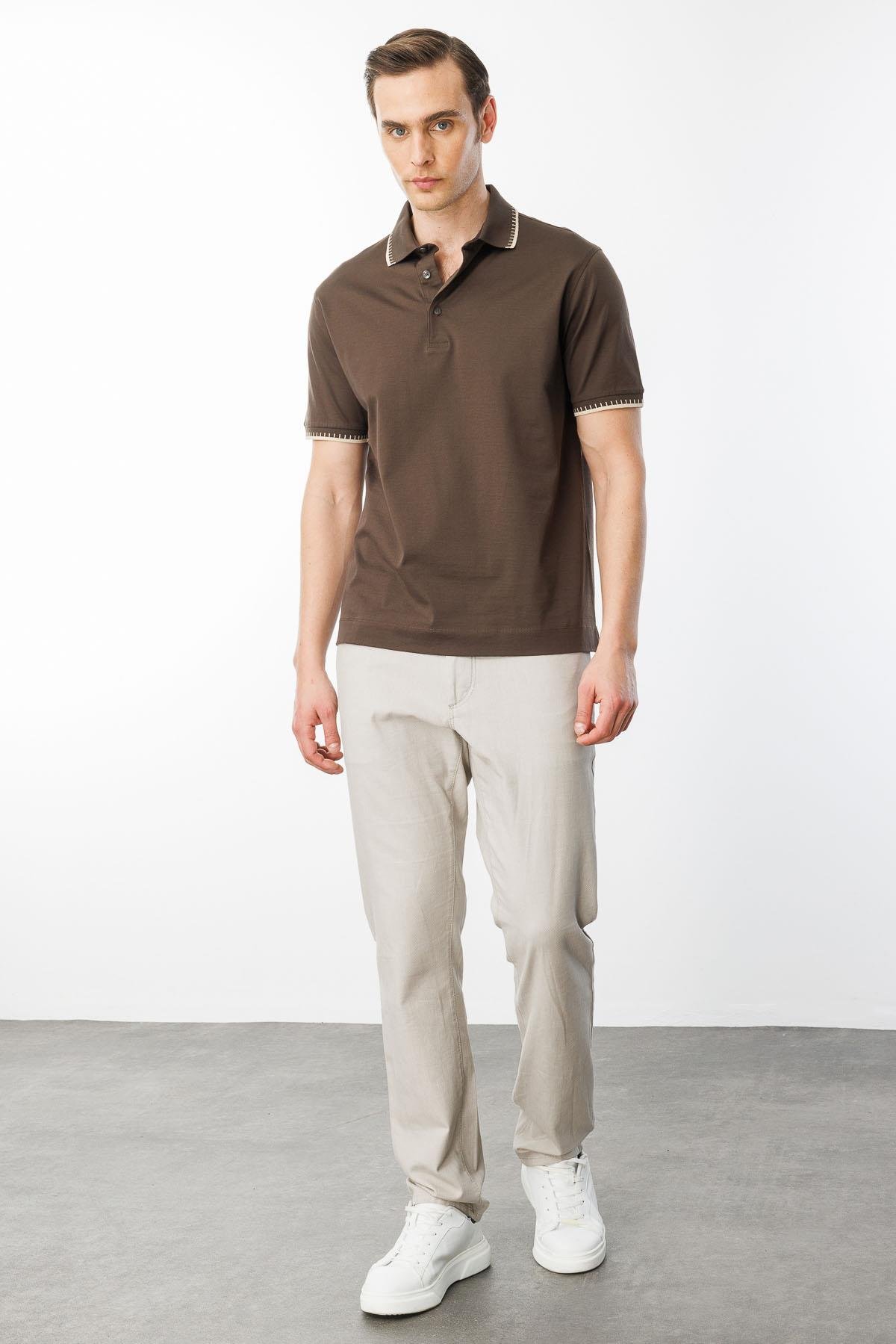 25744Erkek Polo Yaka Merserize T-shirt K.Kahve