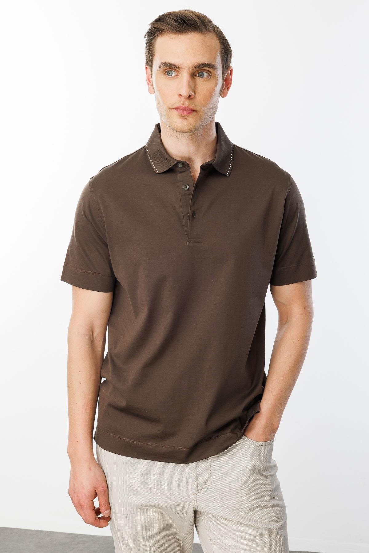 25747Erkek Polo Yaka Merserize T-shirt K.Kahve