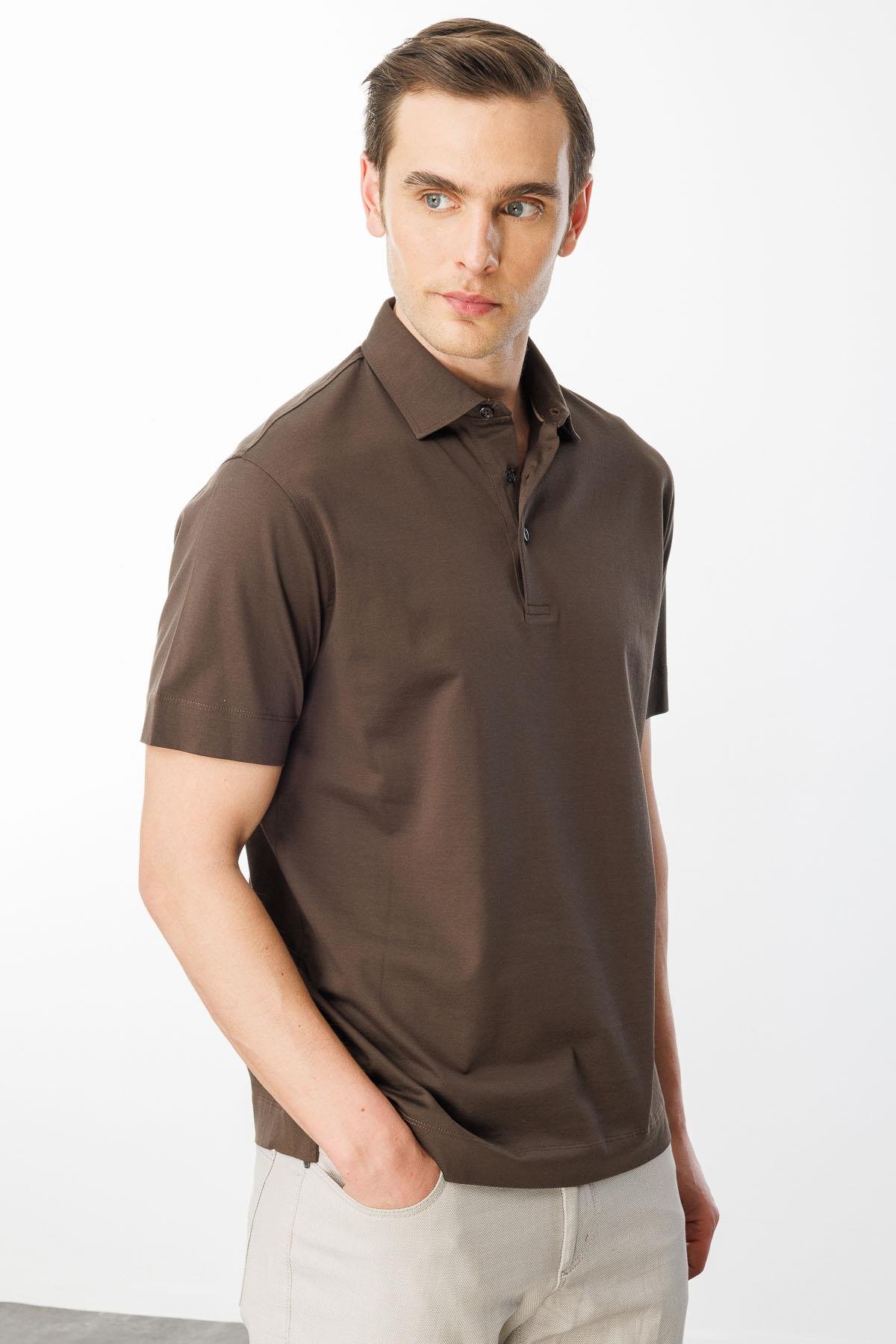 25746Erkek Polo Yaka Merserize T-shirt K.Kahve