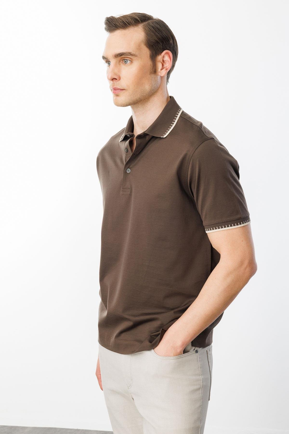 25744Erkek Polo Yaka Merserize T-shirt K.Kahve