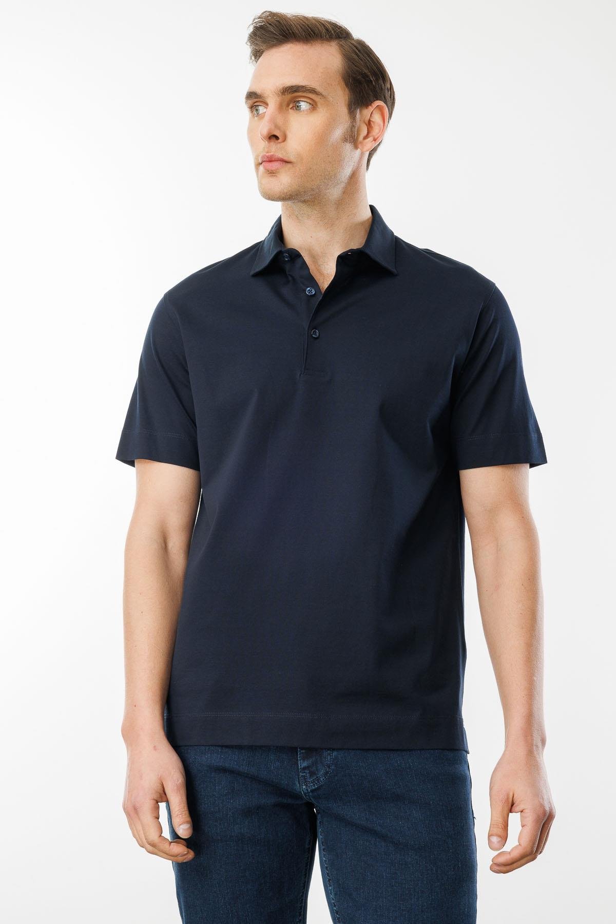 25746Erkek Polo Yaka Merserize T-shirt K.Lacivert