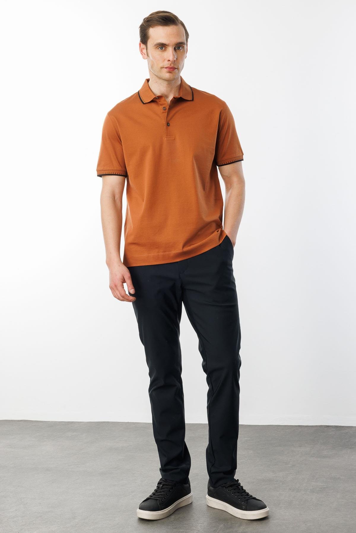 25744Erkek Polo Yaka Merserize T-shirt Kiremit