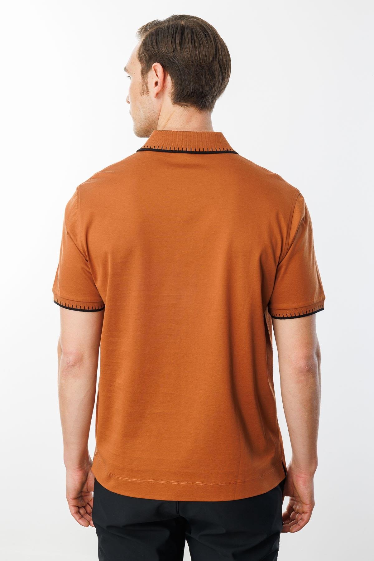 25744Erkek Polo Yaka Merserize T-shirt Kiremit