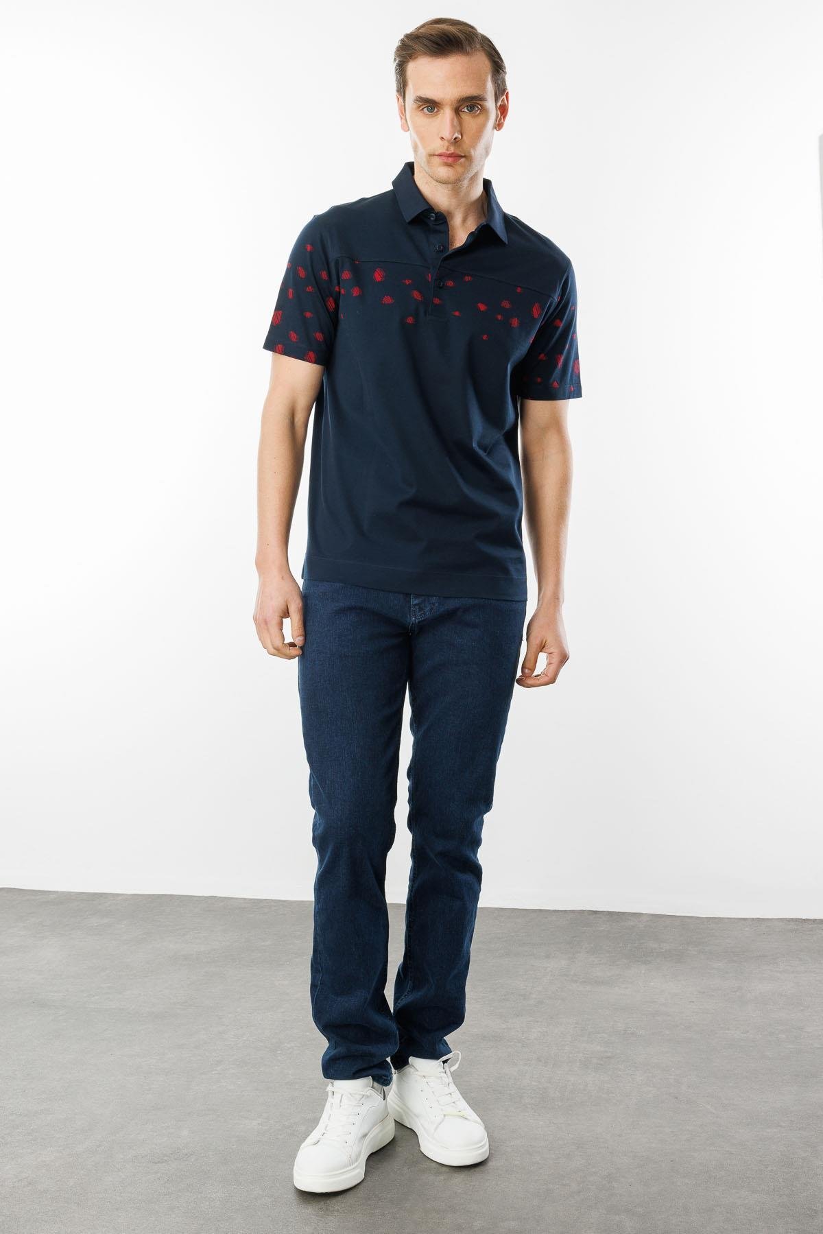 25736Erkek Polo Yaka Merserize T-shirt Lacivert_8