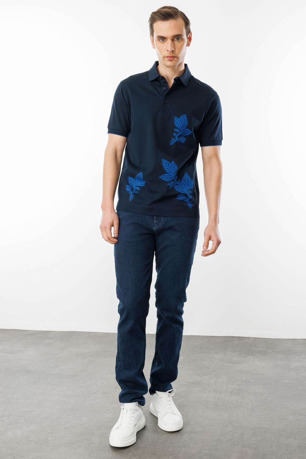 25736Erkek Polo Yaka Merserize T-shirt Lacivert_6