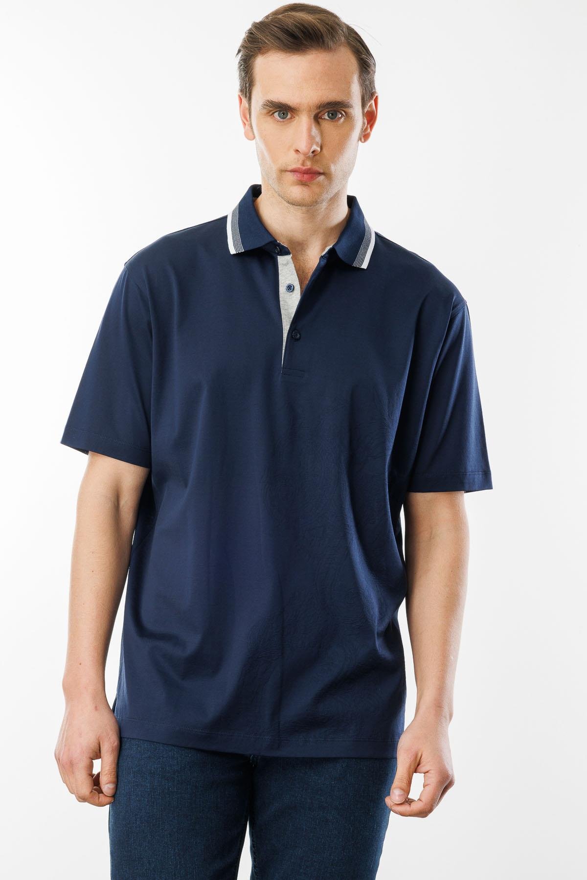 25736Erkek Polo Yaka Merserize T-shirt Lacivert_3