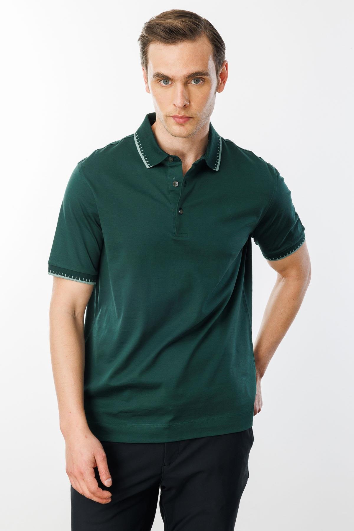 25744Erkek Polo Yaka Merserize T-shirt N.Yeşili