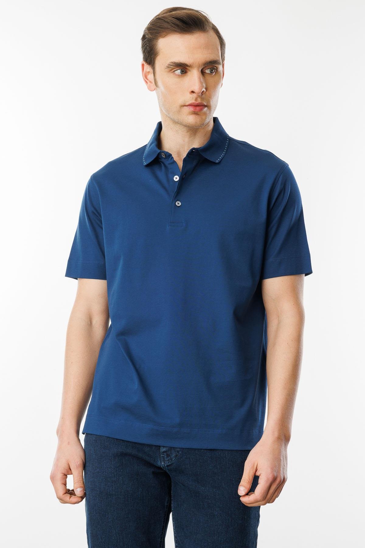 25747Erkek Polo Yaka Merserize T-shirt Petrol