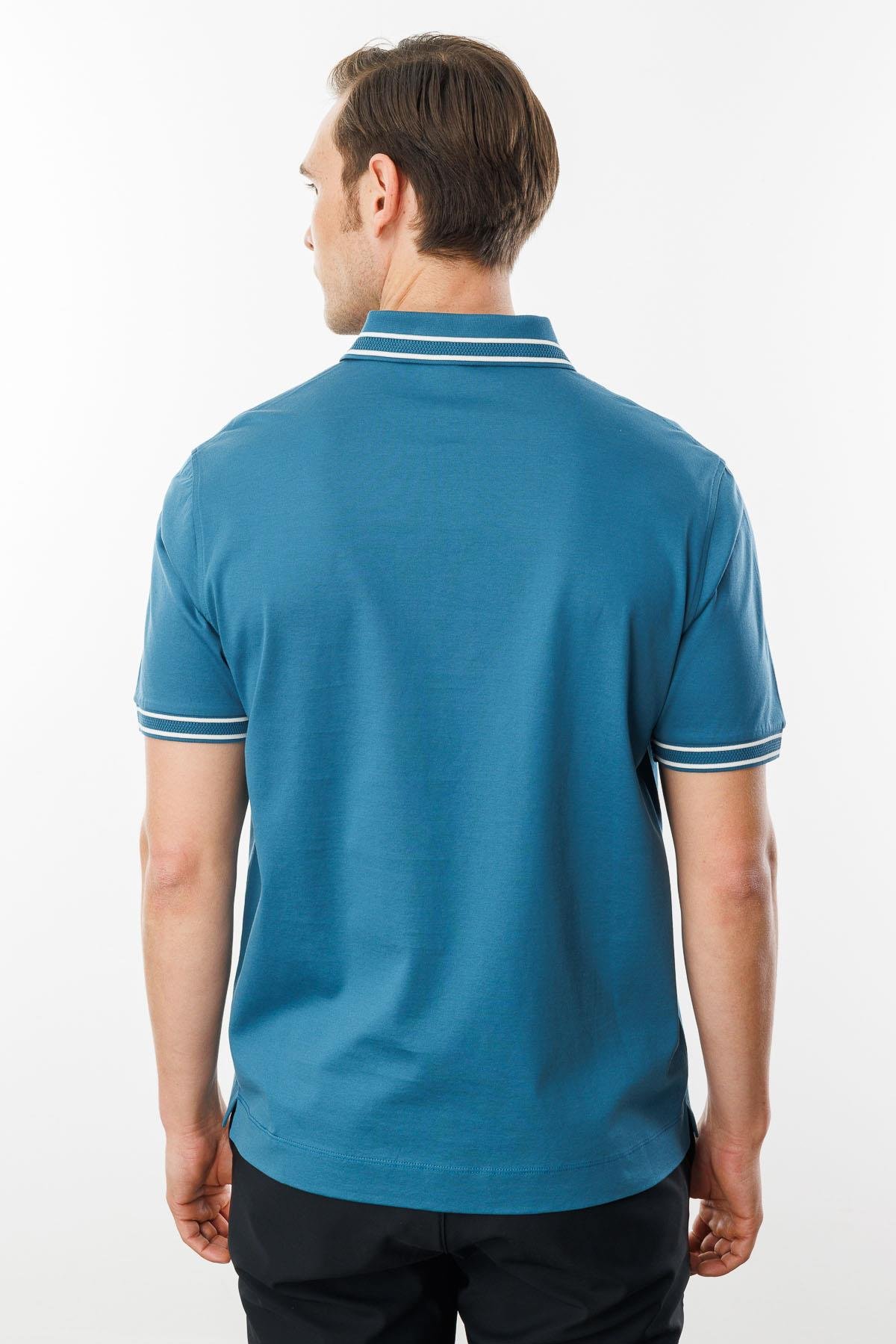 25743Erkek Polo Yaka Merserize T-shirt Petrol
