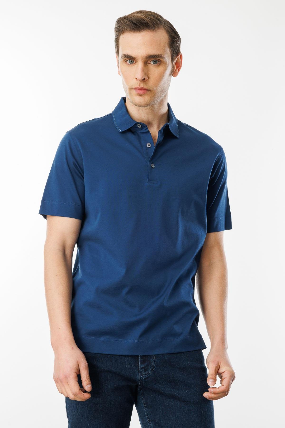 25747Erkek Polo Yaka Merserize T-shirt Petrol