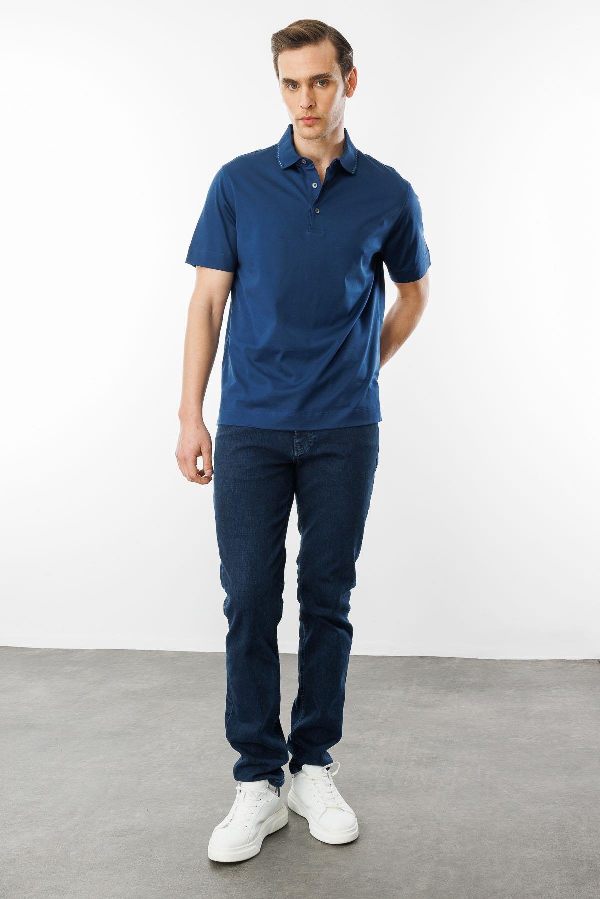 25747Erkek Polo Yaka Merserize T-shirt Petrol