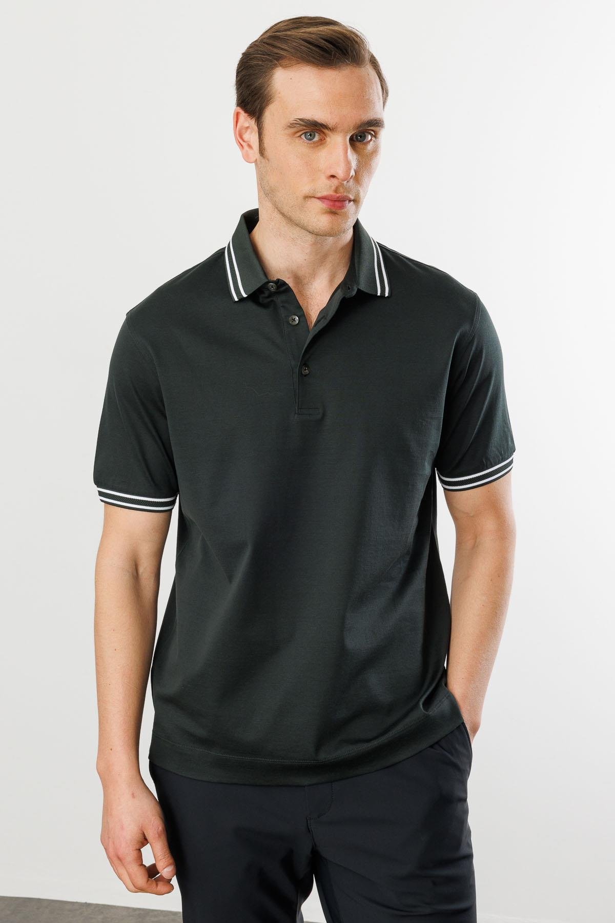 25743Erkek Polo Yaka Merserize T-shirt S.N.YEŞİL