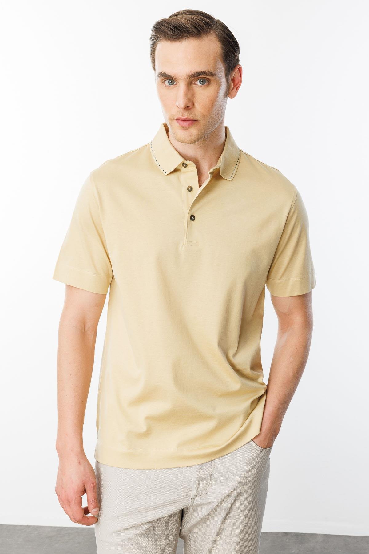 25747Erkek Polo Yaka Merserize T-shirt Sarı